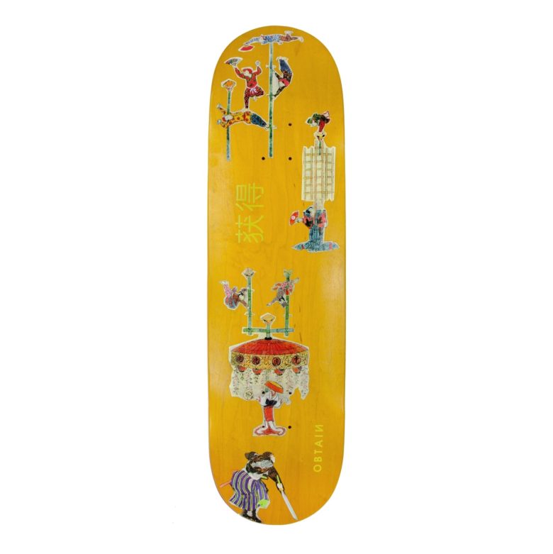 OBTAIN Acrobats Skateboard Deck. Color yellow. Made in Europe.