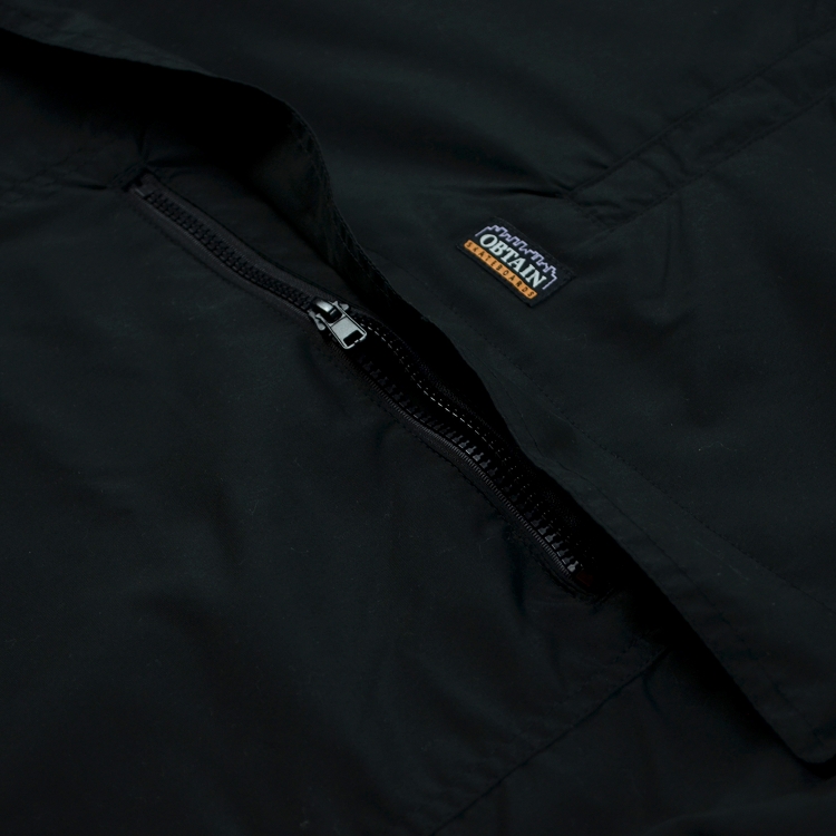 OBTAIN fleece lined windbreaker jacket. Color: black. Kangaroo pocket.