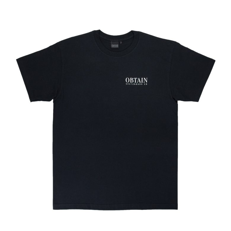 OBTAIN Team Skate T-Shirt. Handprinted in Germany. 100% cotton. Color: black.