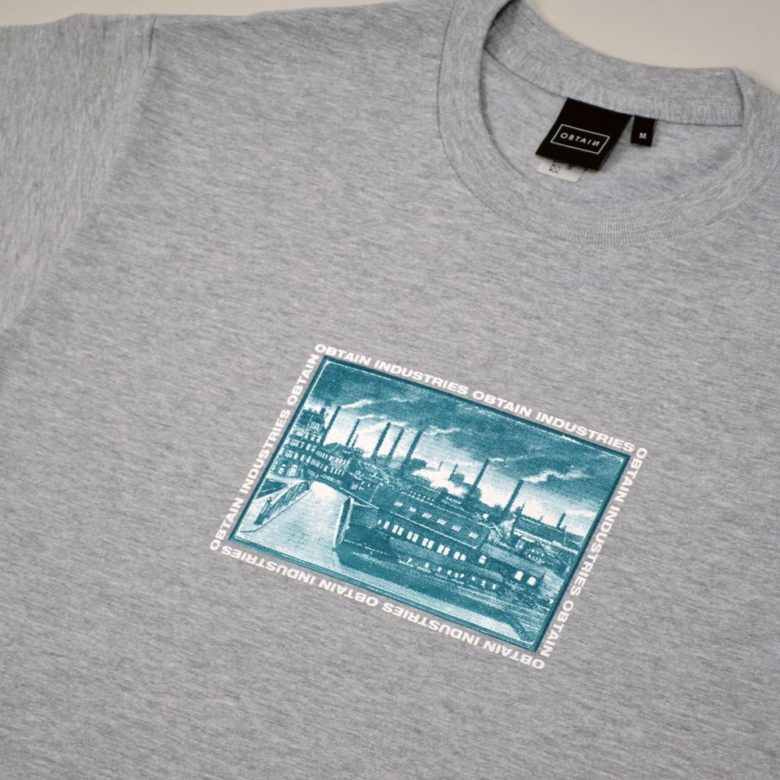 OBTAIN Union T-Shirt. Color: grey. Handprinted in Germany.